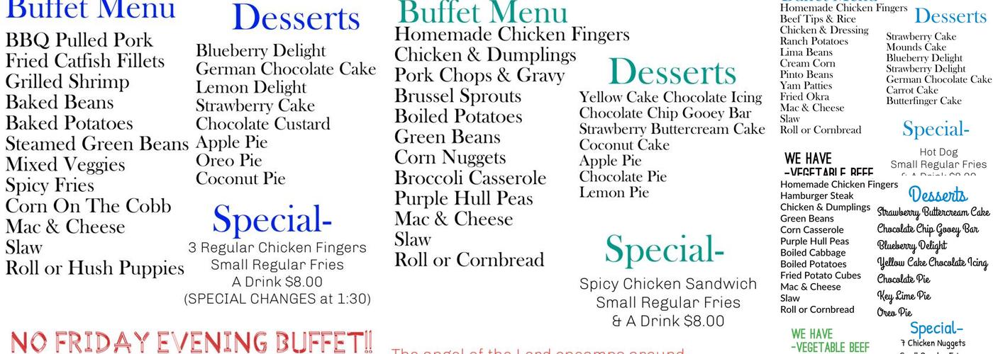 Sparks Restaurant Menu
