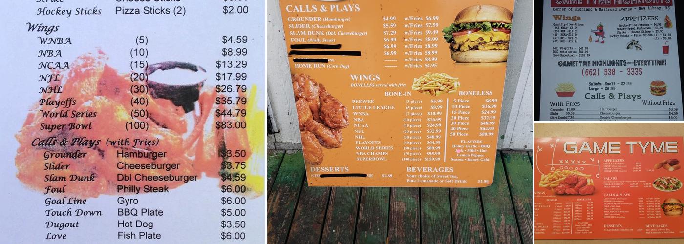 Game Tyme Menu