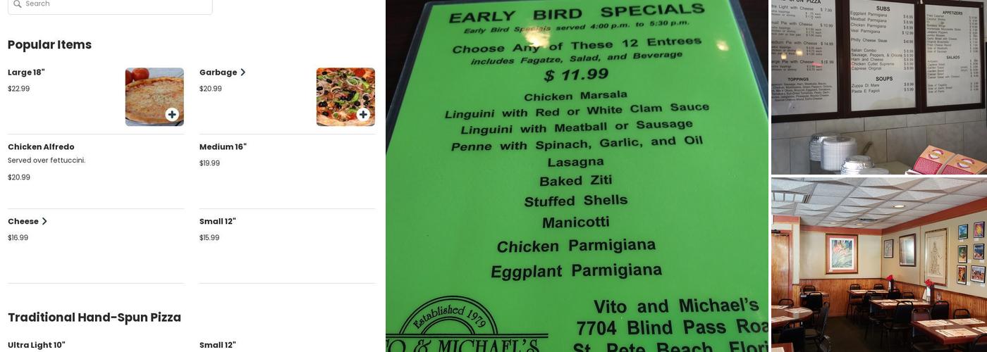 Vito & Michael's Pizzeria Menu
