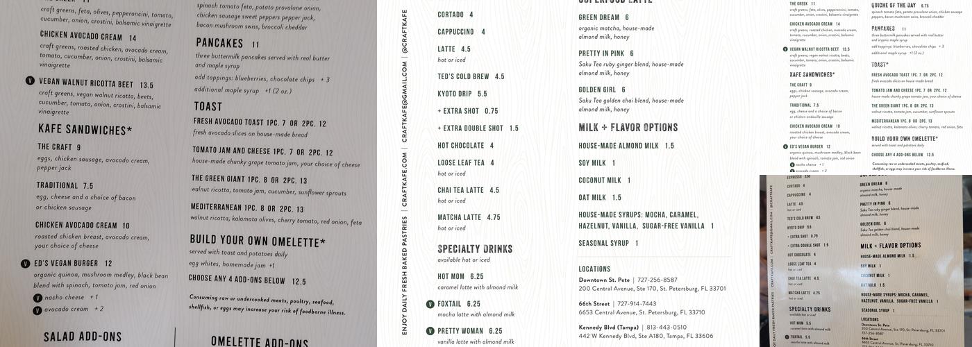 Craft Kafe Menu