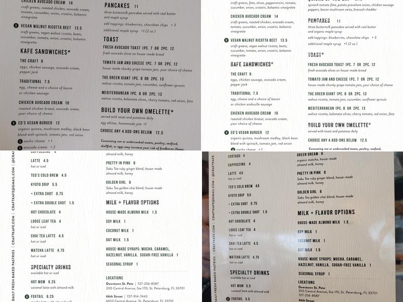 Craft Kafe Menu