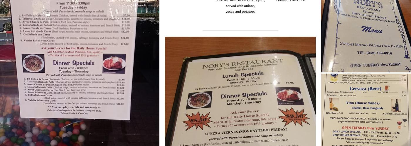 Nory's Restaurant Menu
