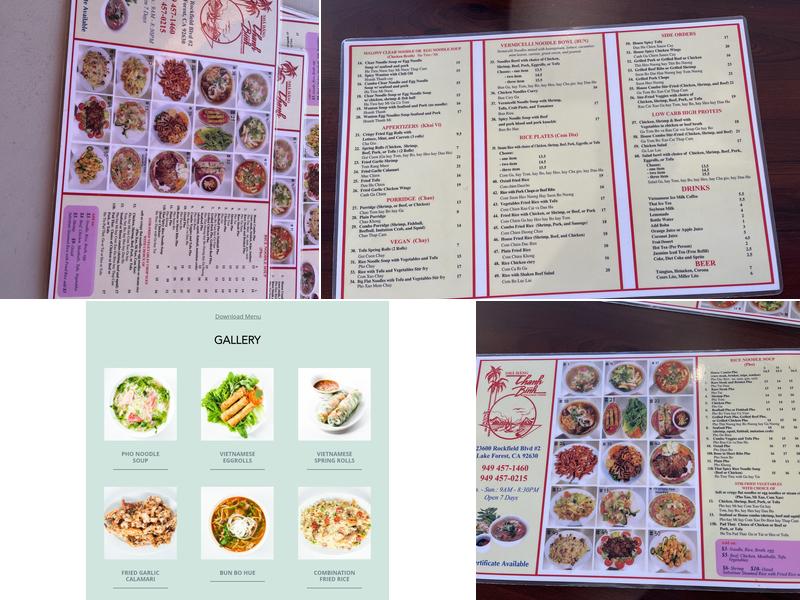 Thanh Binh II Menu