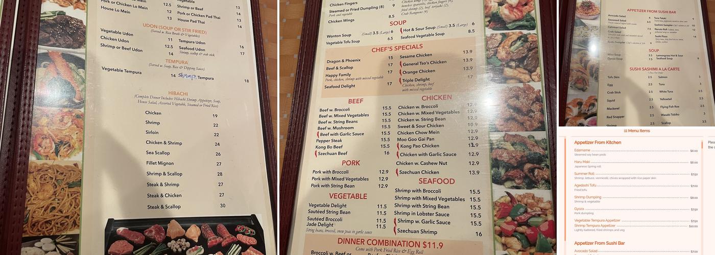 Asahi Restaurant and Bar Menu