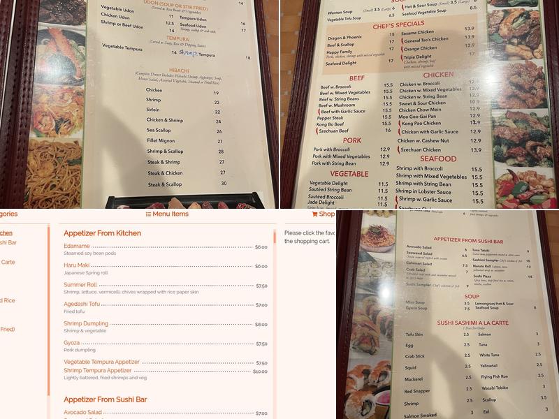 Asahi Restaurant and Bar Menu