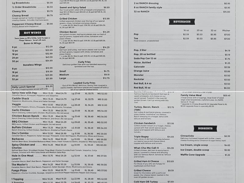 Doc’s Pizza Menu