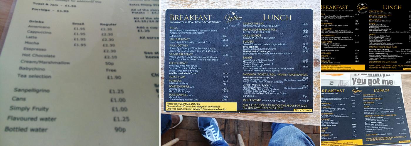 Yellow Coloured Cafe ltd Menu