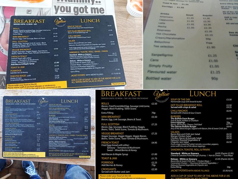 Yellow Coloured Cafe ltd Menu