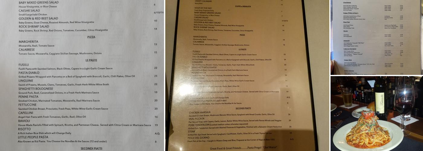 Pasta Prego Menu
