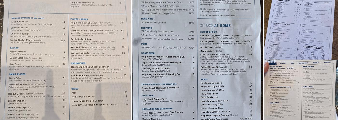Hog Island Oyster Co Menu