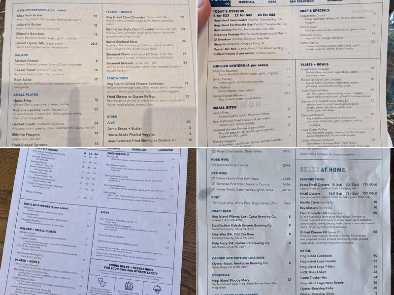 Hog Island Oyster Co Menu