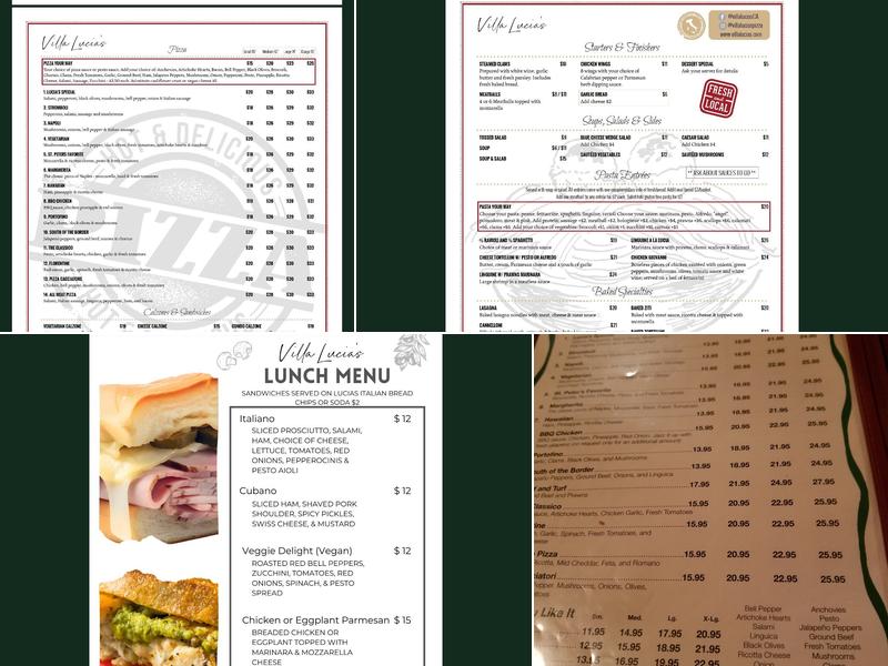 Villa Lucia's Menu