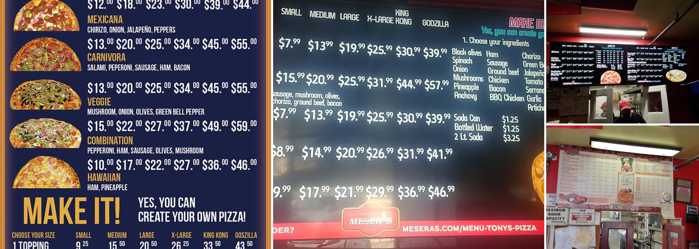 Tony’s Pizza Menu