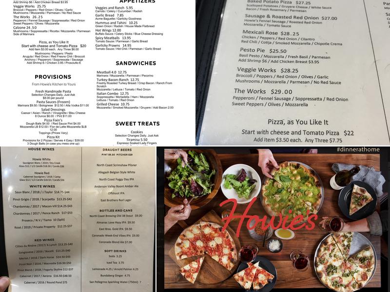 Howie's Artisan Pizza Menu