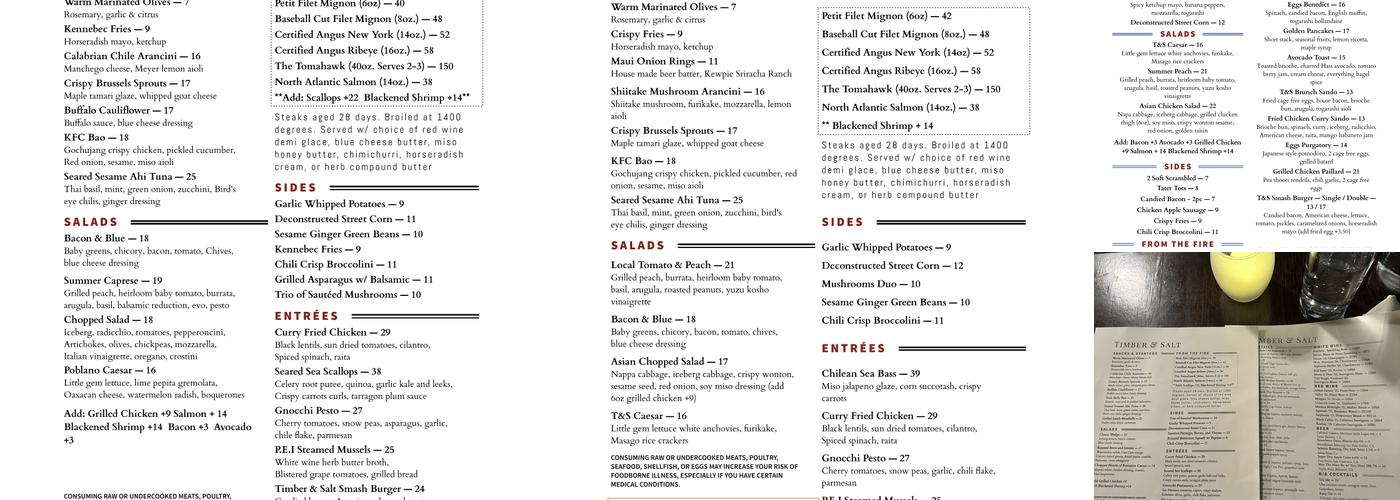 Timber & Salt Menu
