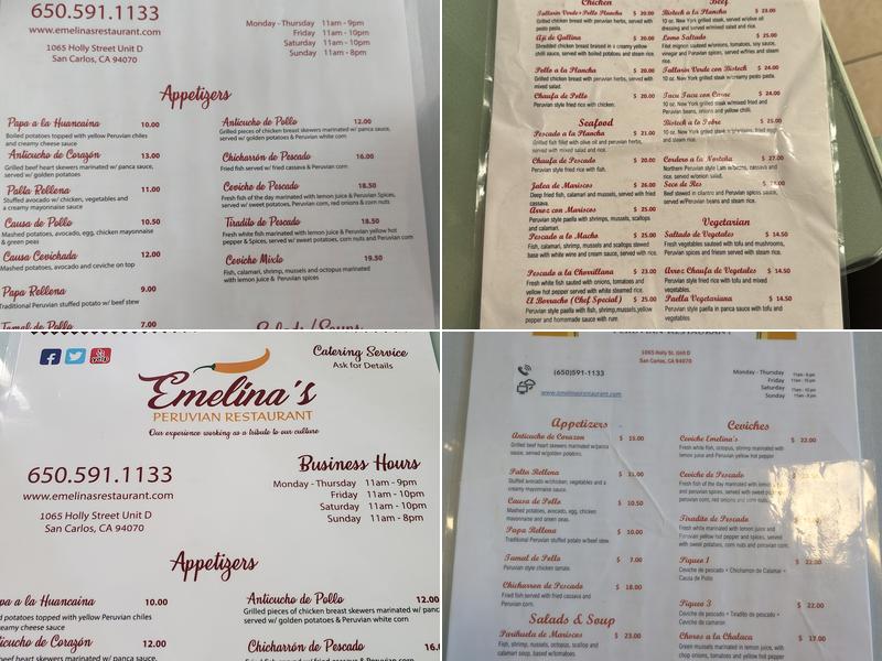 Emelinas Peruvian Restaurant Menu
