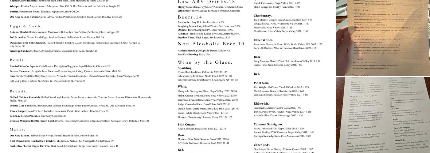 Madera Menu