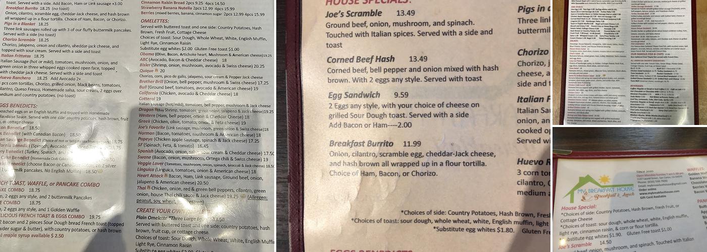 My Breakfast House Menu