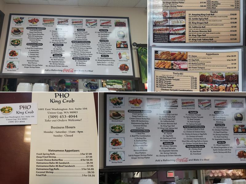 Pho King Crab Menu