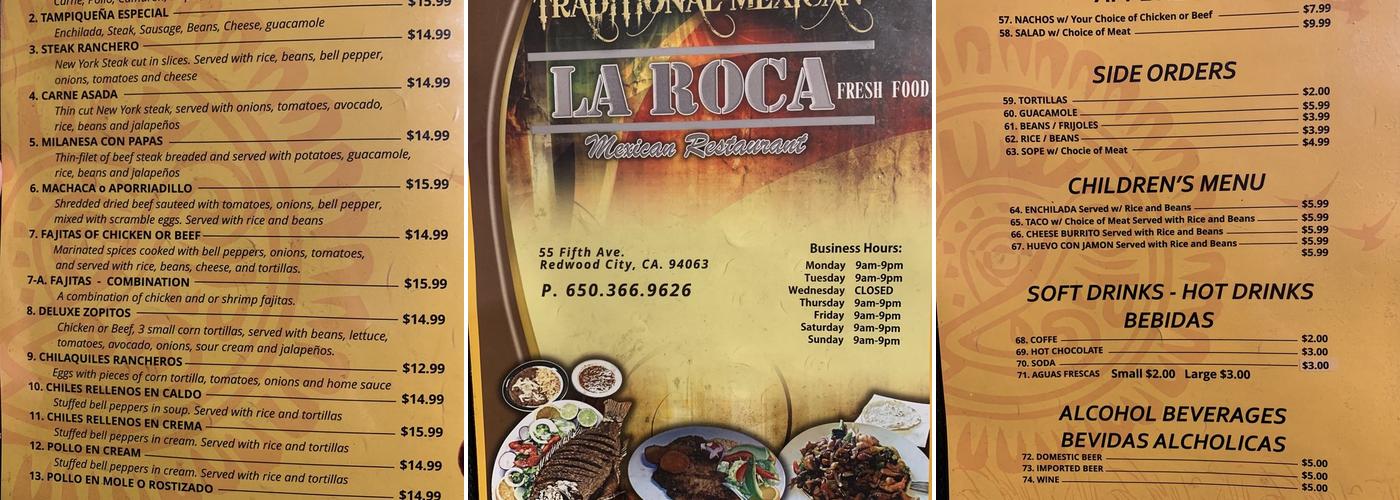 La Roca Restaurant Menu