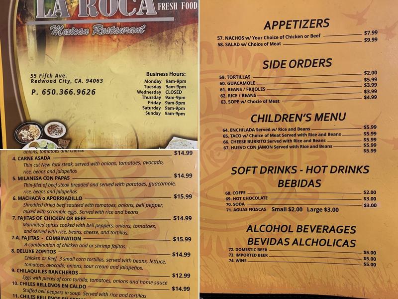 La Roca Restaurant Menu