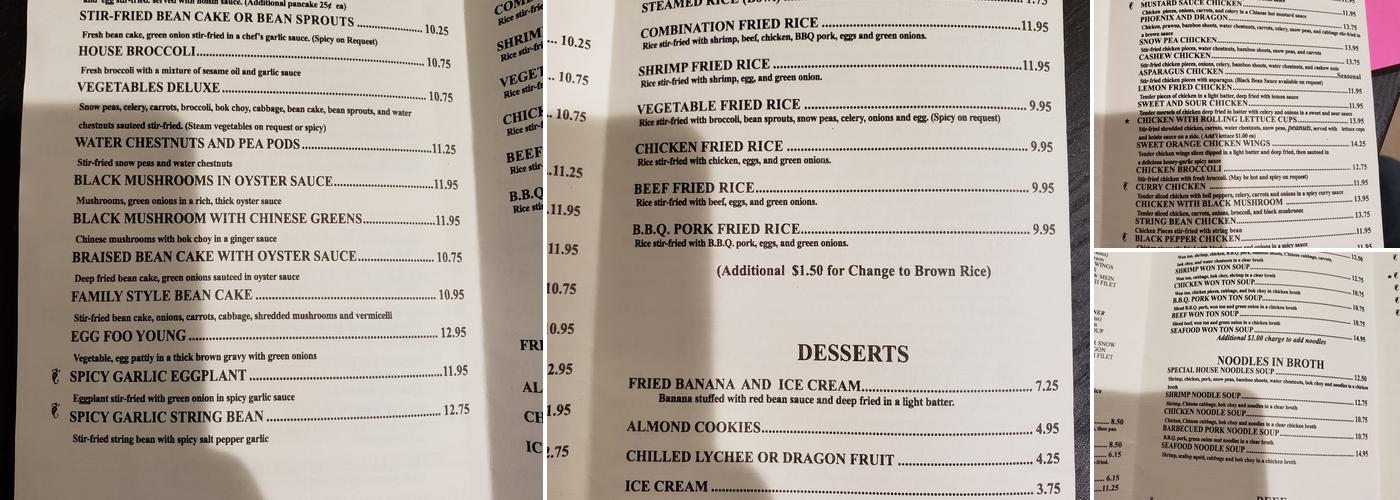 Yat Sing Restaurant Menu