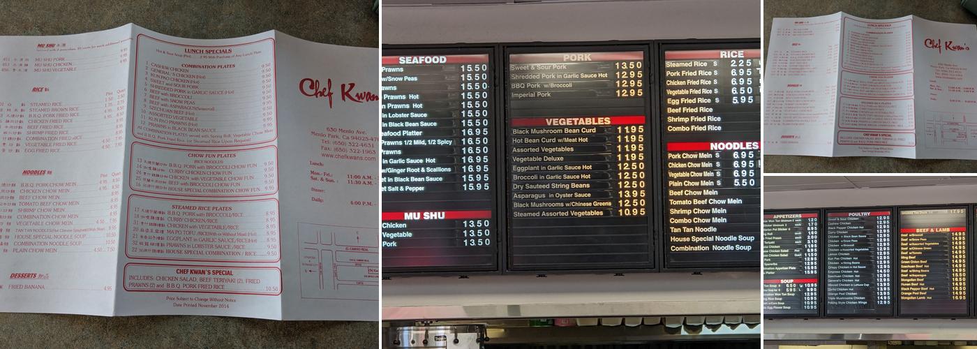 Chef Kwan's Menu