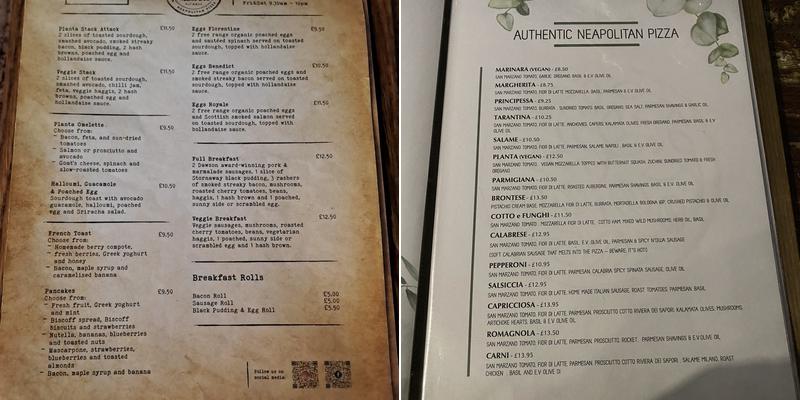 Pizzeria Planta Menu