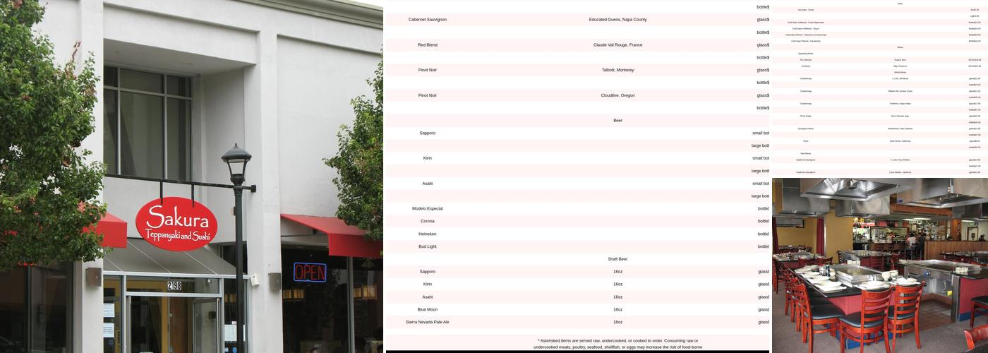 Sakura Teppanyaki and Sushi Menu