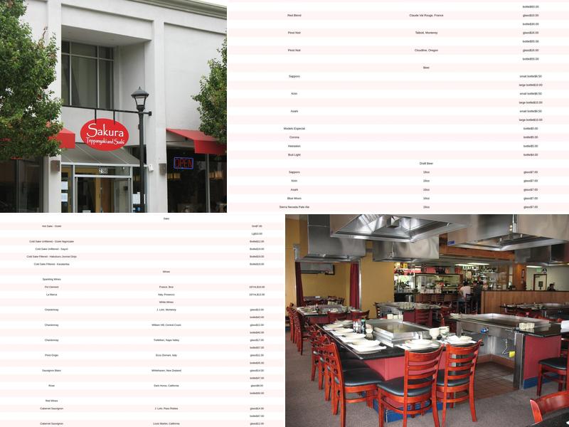 Sakura Teppanyaki and Sushi Menu