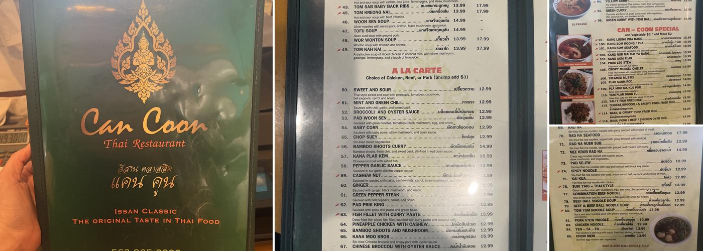 Can-Coon Thai Restaurant Menu