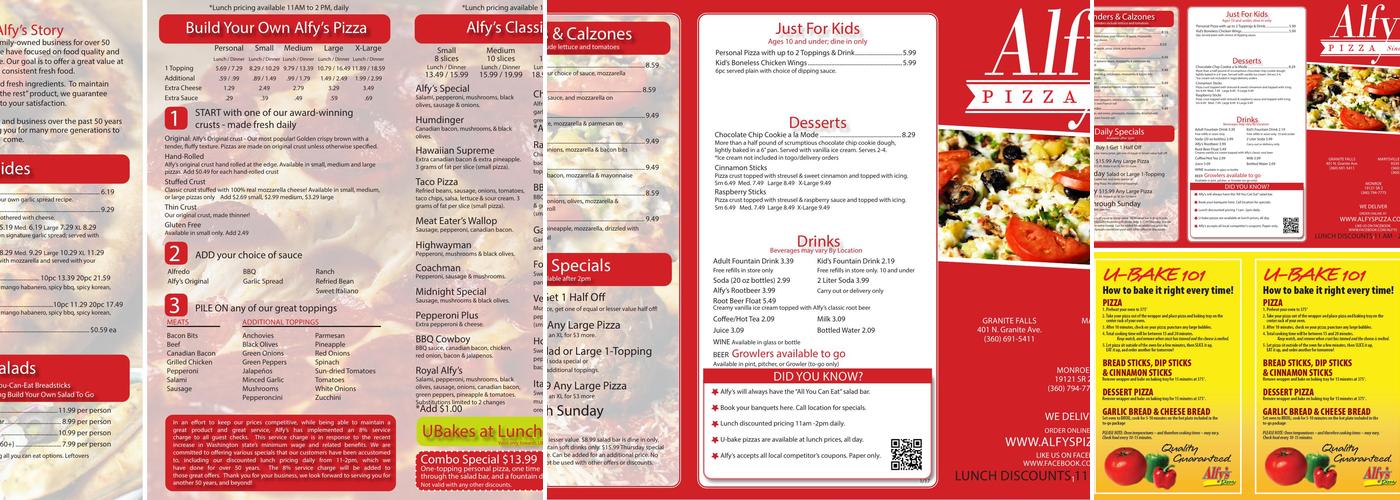 Alfy's Pizza Menu