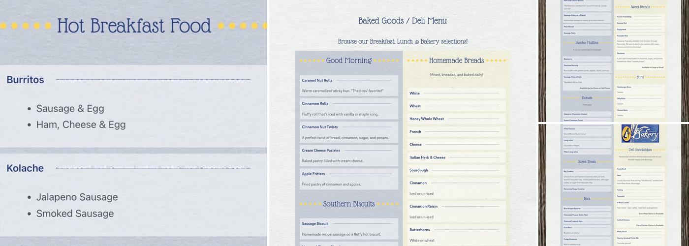 Ole Country Bakery Menu