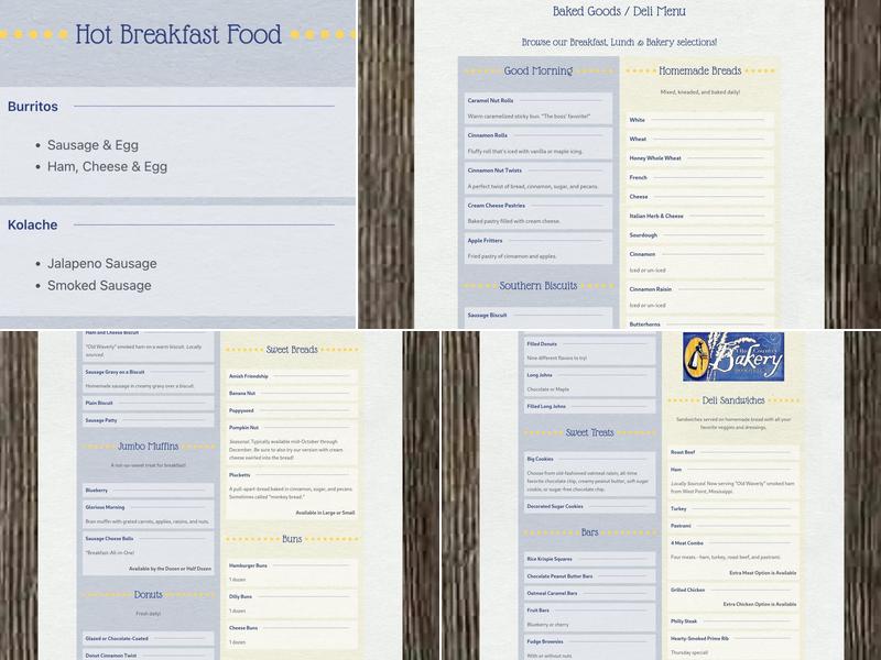 Ole Country Bakery Menu