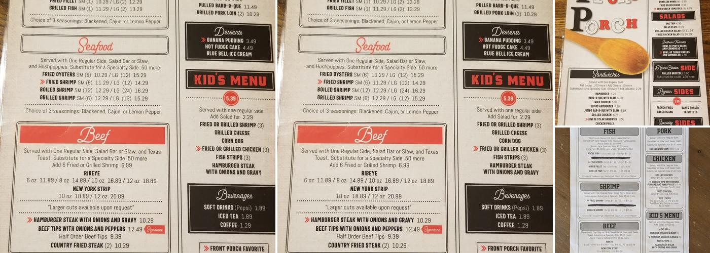Front Porch Menu