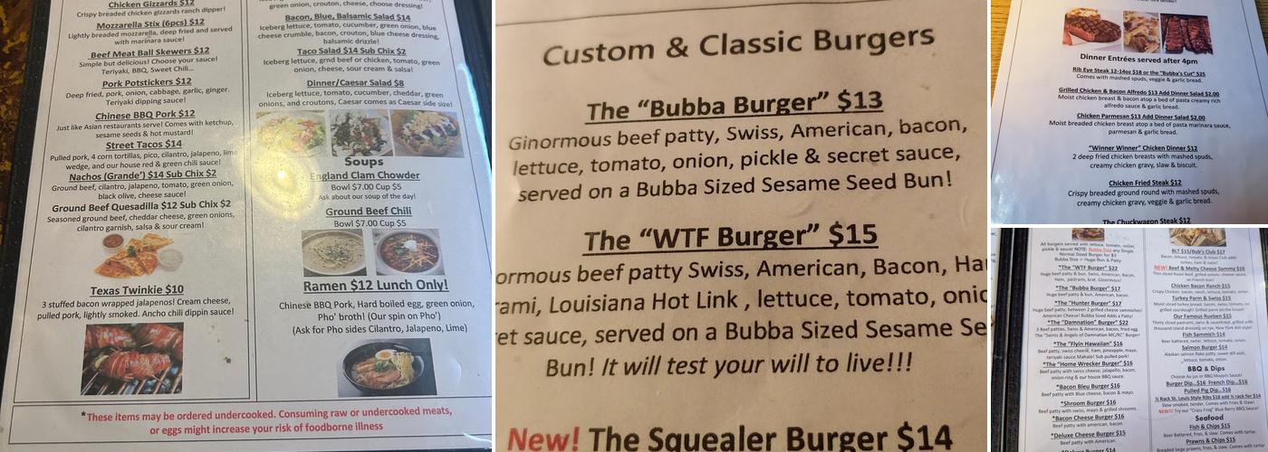 Bubba's Road House Menu