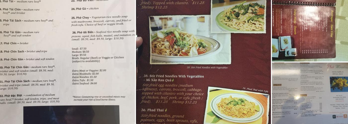 Phở Mimôsa Menu