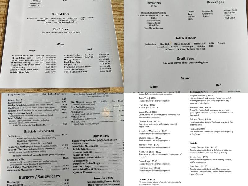 Piccadilly Circus Pub Menu
