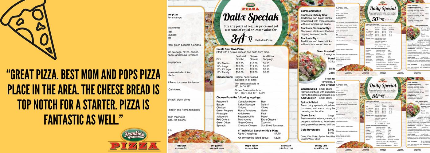 Frankie's Pizza Menu