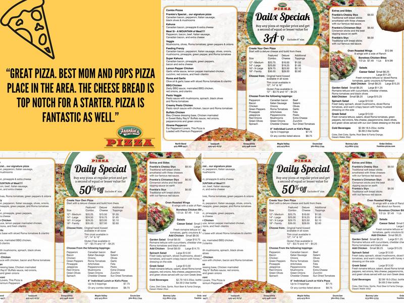 Frankie's Pizza Menu