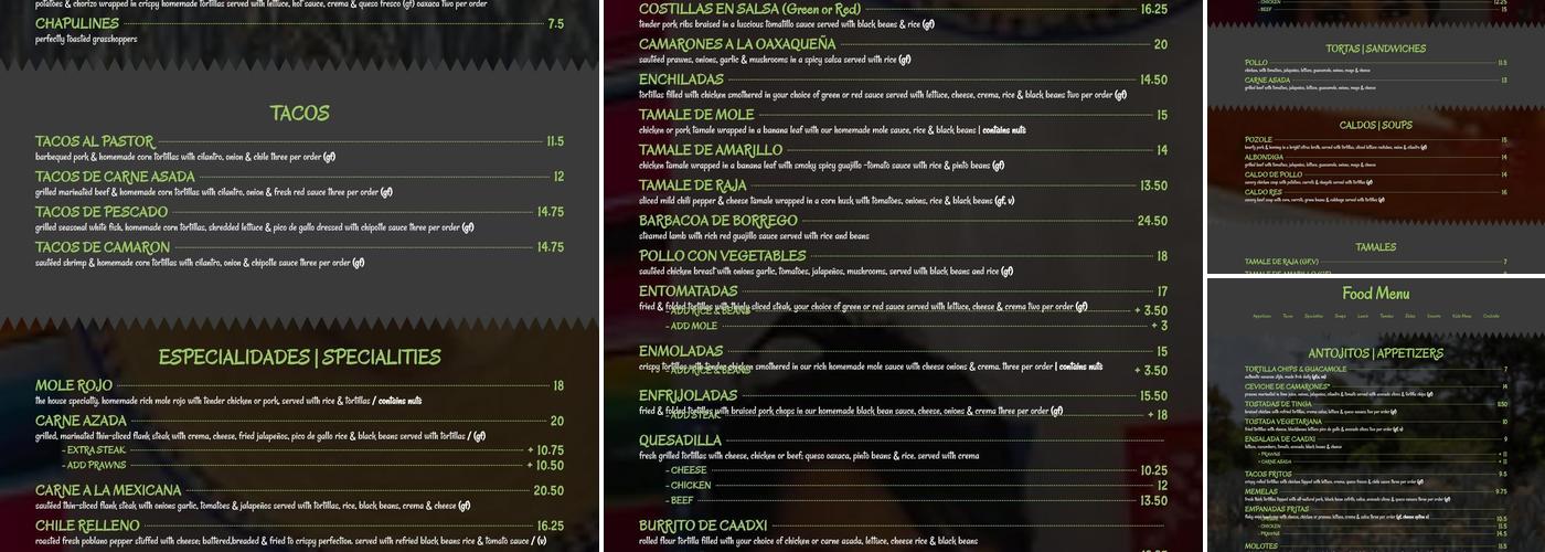 Caadxi Oaxaca Menu