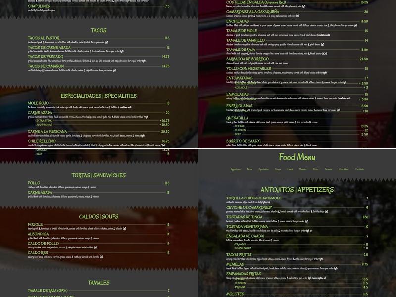 Caadxi Oaxaca Menu