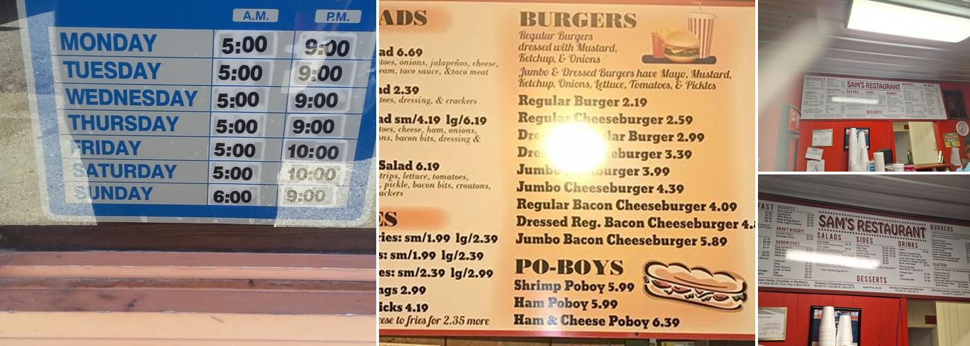 Sam's Restaurant Menu