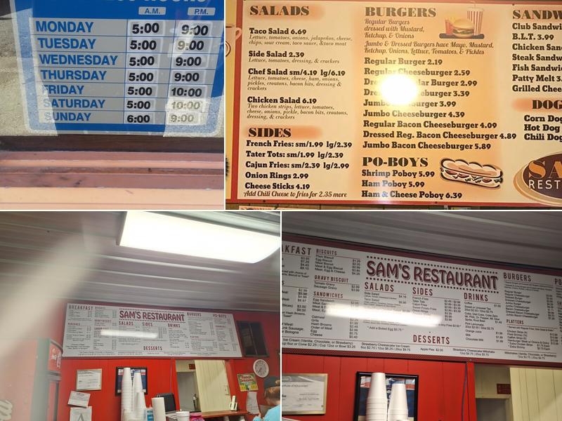 Sam's Restaurant Menu
