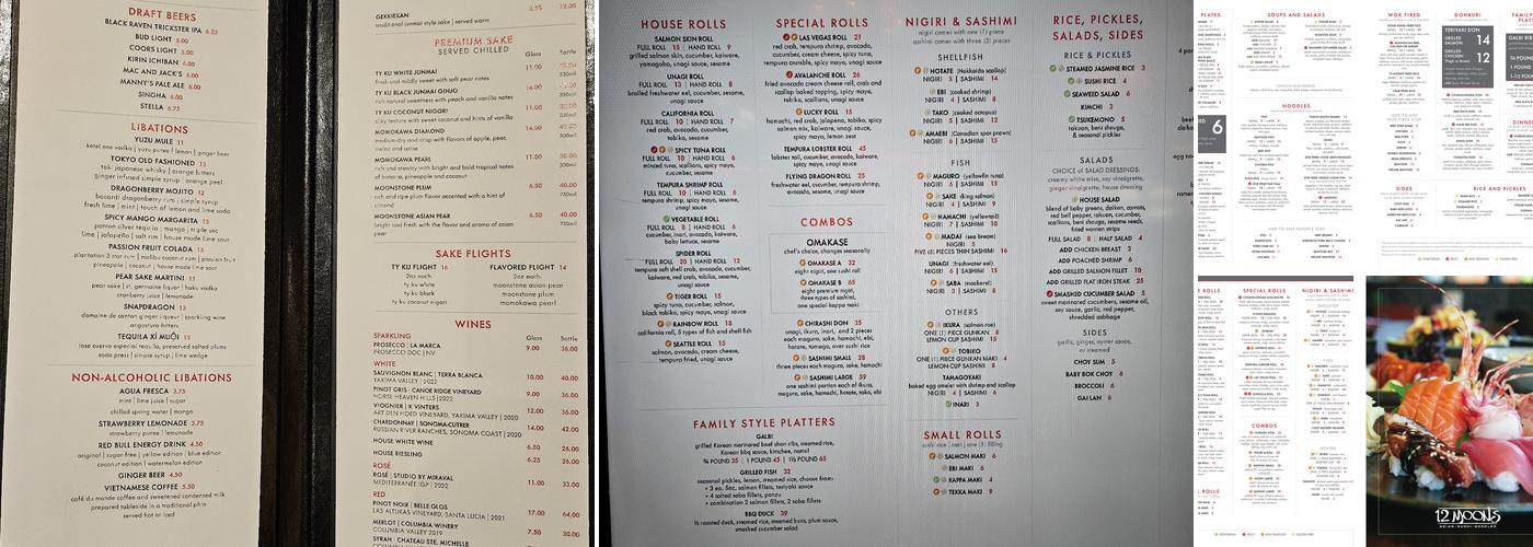 12 Moons Menu
