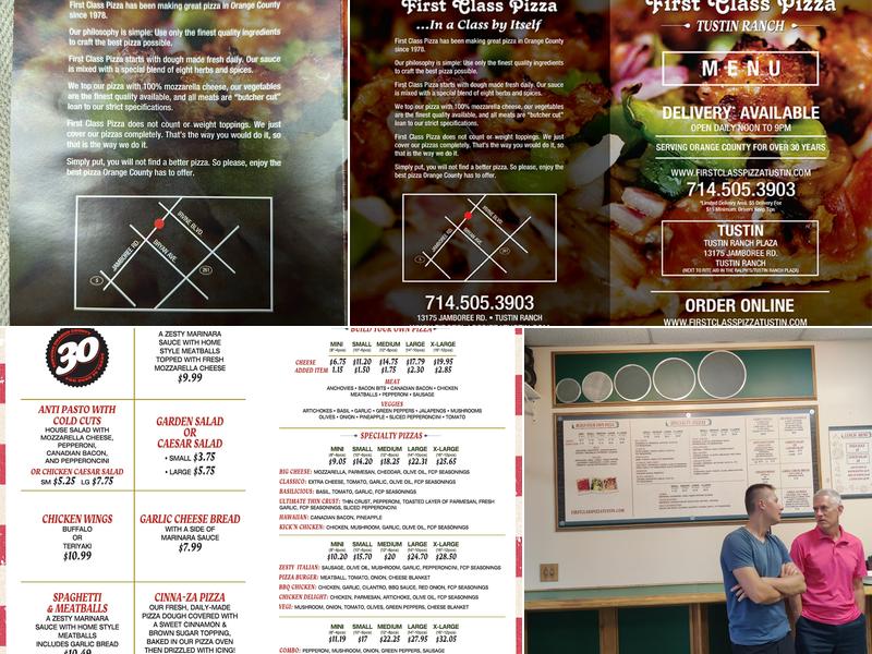 First Class Pizza Menu