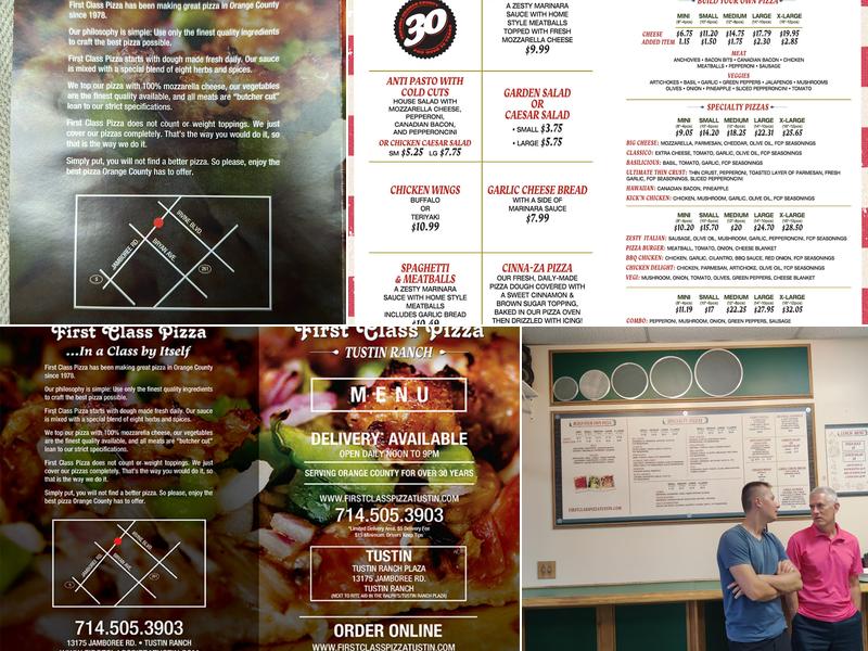 First Class Pizza Menu