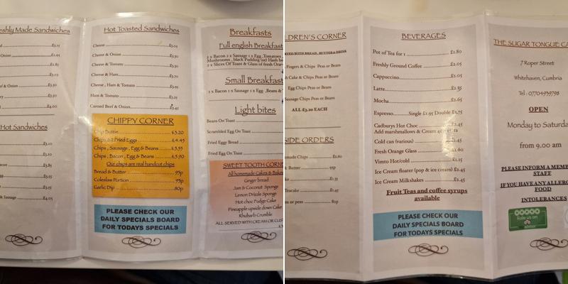 Sugar Tongue Cafe Menu