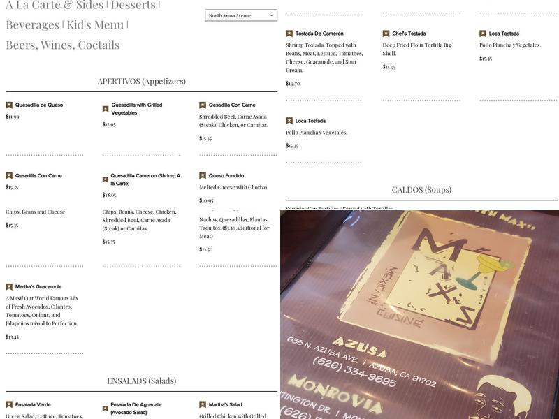 Max's Mexican Cuisine Menu