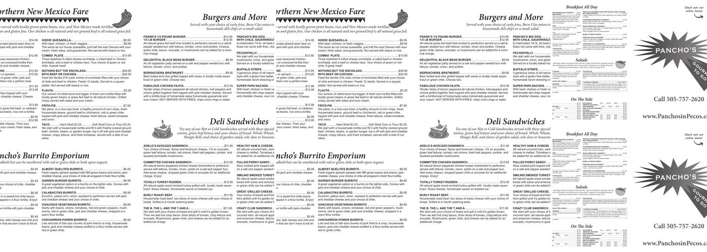Pancho's Gourmet to Go Menu
